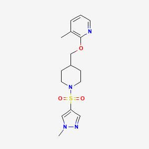 molecular formula C16H22N4O3S B2996595 3-methyl-2-({1-[(1-methyl-1H-pyrazol-4-yl)sulfonyl]piperidin-4-yl}methoxy)pyridine CAS No. 2201284-53-7