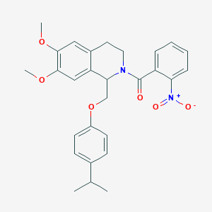 (1-((4-isopropylphenoxy)methyl)-6,7-dimethoxy-3,4-dihydroisoquinolin-2(1H)-yl)(2-nitrophenyl)methanone