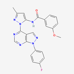 molecular formula C23H18FN7O2 B2996598 N-(1-(1-(4-氟苯基)-1H-吡唑并[3,4-d]嘧啶-4-基)-3-甲基-1H-吡唑-5-基)-3-甲氧基苯甲酰胺 CAS No. 1007061-82-6
