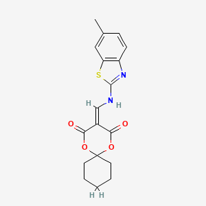 molecular formula C18H18N2O4S B2996599 3-(((6-Methylbenzo[d]thiazol-2-yl)amino)methylene)-1,5-dioxaspiro[5.5]undecane-2,4-dione CAS No. 1105216-28-1