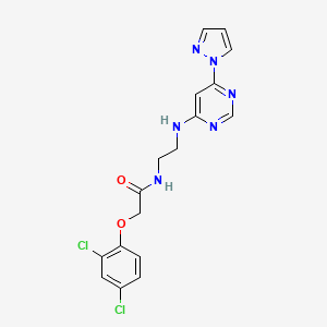 molecular formula C17H16Cl2N6O2 B2996606 N-(2-((6-(1H-pyrazol-1-yl)pyrimidin-4-yl)amino)ethyl)-2-(2,4-dichlorophenoxy)acetamide CAS No. 1170855-12-5