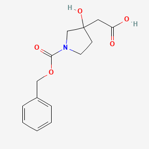 molecular formula C14H17NO5 B2996624 2-(3-Hydroxy-1-phenylmethoxycarbonylpyrrolidin-3-yl)acetic acid CAS No. 2287330-64-5