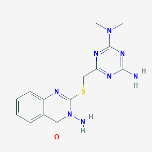 molecular formula C14H16N8OS B299663 3-amino-2-({[4-amino-6-(dimethylamino)-1,3,5-triazin-2-yl]methyl}sulfanyl)quinazolin-4(3H)-one 