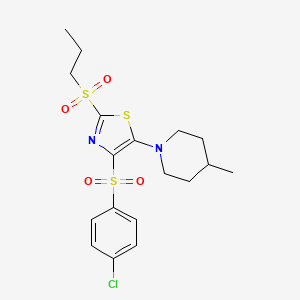 4-((4-Chlorophenyl)sulfonyl)-5-(4-methylpiperidin-1-yl)-2-(propylsulfonyl)thiazole
