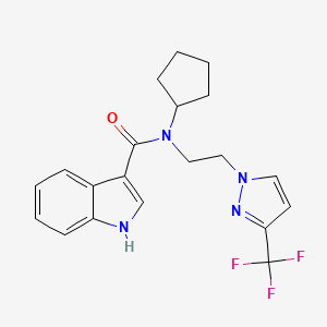 molecular formula C20H21F3N4O B2996722 N-cyclopentyl-N-(2-(3-(trifluoromethyl)-1H-pyrazol-1-yl)ethyl)-1H-indole-3-carboxamide CAS No. 2034514-59-3
