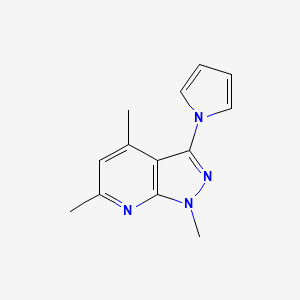 molecular formula C13H14N4 B2996723 1,4,6-trimethyl-3-(1H-pyrrol-1-yl)-1H-pyrazolo[3,4-b]pyridine CAS No. 672949-91-6