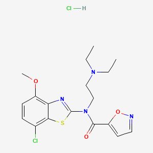 molecular formula C18H22Cl2N4O3S B2996735 N-(7-chloro-4-methoxybenzo[d]thiazol-2-yl)-N-(2-(diethylamino)ethyl)isoxazole-5-carboxamide hydrochloride CAS No. 1189913-13-0