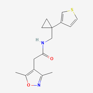 molecular formula C15H18N2O2S B2996746 2-(3,5-Dimethyl-1,2-oxazol-4-yl)-N-[(1-thiophen-3-ylcyclopropyl)methyl]acetamide CAS No. 2415603-75-5