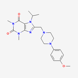 molecular formula C22H30N6O3 B2996749 8-[[4-(4-Methoxyphenyl)piperazin-1-yl]methyl]-1,3-dimethyl-7-propan-2-ylpurine-2,6-dione CAS No. 878421-70-6