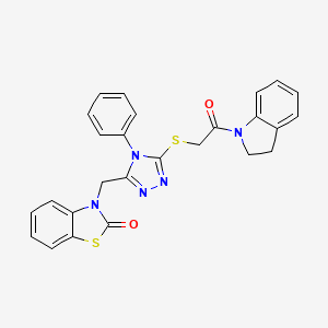 molecular formula C26H21N5O2S2 B2996765 3-((5-((2-(indolin-1-yl)-2-oxoethyl)thio)-4-phenyl-4H-1,2,4-triazol-3-yl)methyl)benzo[d]thiazol-2(3H)-one CAS No. 847401-14-3