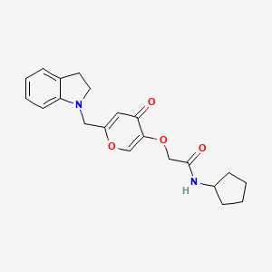 molecular formula C21H24N2O4 B2996780 N-环戊基-2-((6-(吲哚-1-基甲基)-4-氧代-4H-吡喃-3-基)氧基)乙酰胺 CAS No. 898417-58-8