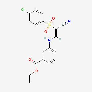 molecular formula C18H15ClN2O4S B2996791 ethyl 3-[[(Z)-2-(4-chlorophenyl)sulfonyl-2-cyanoethenyl]amino]benzoate CAS No. 885187-91-7
