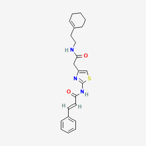 molecular formula C22H25N3O2S B2996800 N-(4-(2-((2-(cyclohex-1-en-1-yl)ethyl)amino)-2-oxoethyl)thiazol-2-yl)cinnamamide CAS No. 1006000-30-1