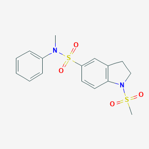 molecular formula C16H18N2O4S2 B299682 N-methyl-1-(methylsulfonyl)-N-phenyl-5-indolinesulfonamide 