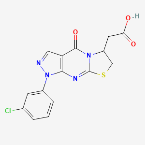 molecular formula C15H11ClN4O3S B2996822 2-(1-(3-Chlorophenyl)-4-oxo-1,4,6,7-tetrahydropyrazolo[3,4-d]thiazolo[3,2-a]pyrimidin-6-yl)acetic acid CAS No. 1172326-31-6