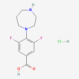 molecular formula C12H15ClF2N2O2 B2996832 4-(1,4-Diazepan-1-yl)-3,5-difluorobenzoic acid hydrochloride CAS No. 1797549-43-9