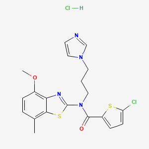 molecular formula C20H20Cl2N4O2S2 B2996834 N-(3-(1H-imidazol-1-yl)propyl)-5-chloro-N-(4-methoxy-7-methylbenzo[d]thiazol-2-yl)thiophene-2-carboxamide hydrochloride CAS No. 1216589-32-0