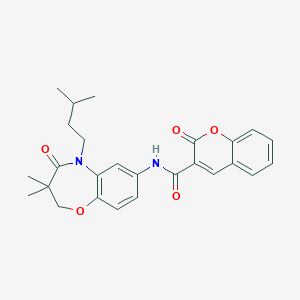 molecular formula C26H28N2O5 B2996853 N-(5-isopentyl-3,3-dimethyl-4-oxo-2,3,4,5-tetrahydrobenzo[b][1,4]oxazepin-7-yl)-2-oxo-2H-chromene-3-carboxamide CAS No. 921817-77-8