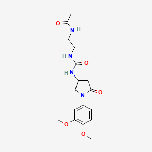 molecular formula C17H24N4O5 B2996856 N-(2-(3-(1-(3,4-dimethoxyphenyl)-5-oxopyrrolidin-3-yl)ureido)ethyl)acetamide CAS No. 877641-71-9