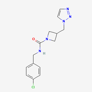molecular formula C14H16ClN5O B2996868 N-[(4-Chlorophenyl)methyl]-3-(triazol-1-ylmethyl)azetidine-1-carboxamide CAS No. 2320505-71-1