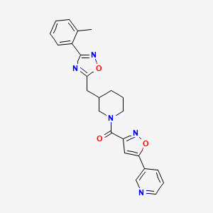 molecular formula C24H23N5O3 B2996869 (5-(Pyridin-3-yl)isoxazol-3-yl)(3-((3-(o-tolyl)-1,2,4-oxadiazol-5-yl)methyl)piperidin-1-yl)methanone CAS No. 1706235-09-7