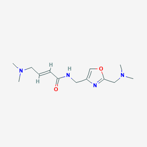 molecular formula C13H22N4O2 B2996875 (E)-4-(Dimethylamino)-N-[[2-[(dimethylamino)methyl]-1,3-oxazol-4-yl]methyl]but-2-enamide CAS No. 2411325-79-4