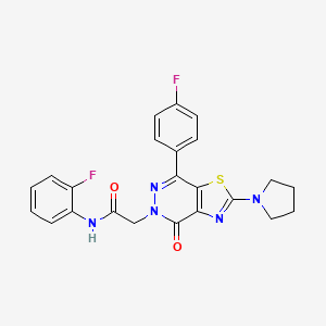 molecular formula C23H19F2N5O2S B2996884 N-(2-氟苯基)-2-(7-(4-氟苯基)-4-氧代-2-(吡咯烷-1-基)噻唑并[4,5-d]嘧啶-5(4H)-基)乙酰胺 CAS No. 1105232-80-1