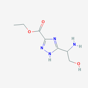 molecular formula C7H12N4O3 B2996902 1H-1,2,4-三唑-5-甲酸乙酯-3-(1-氨基-2-羟乙基) CAS No. 1537639-78-3