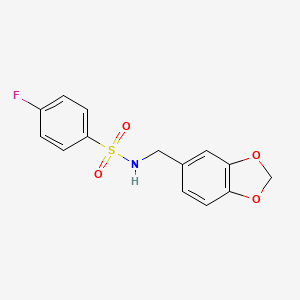 molecular formula C14H12FNO4S B2996913 N-(1,3-Benzodioxol-5-ylmethyl)-4-fluorobenzenesulfonamide CAS No. 303065-08-9