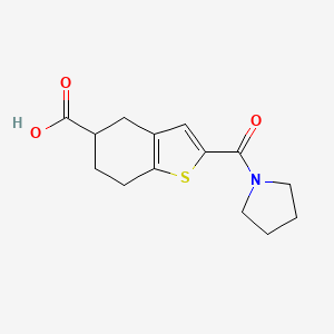 molecular formula C14H17NO3S B2996917 2-(1-Pyrrolidinylcarbonyl)-4,5,6,7-tetrahydro-1-benzothiophene-5-carboxylic acid CAS No. 1714148-54-5