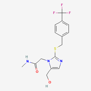 molecular formula C15H16F3N3O2S B2996918 2-(5-(hydroxymethyl)-2-((4-(trifluoromethyl)benzyl)thio)-1H-imidazol-1-yl)-N-methylacetamide CAS No. 921563-19-1
