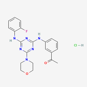 molecular formula C21H22ClFN6O2 B2996983 1-(3-((4-((2-氟苯基)氨基)-6-吗啉-1,3,5-三嗪-2-基)氨基)苯基)乙酮盐酸盐 CAS No. 1179423-60-9