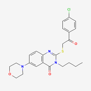 molecular formula C24H26ClN3O3S B2997015 3-butyl-2-((2-(4-chlorophenyl)-2-oxoethyl)thio)-6-morpholinoquinazolin-4(3H)-one CAS No. 689762-98-9