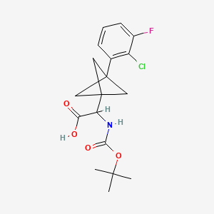 molecular formula C18H21ClFNO4 B2997034 2-[3-(2-Chloro-3-fluorophenyl)-1-bicyclo[1.1.1]pentanyl]-2-[(2-methylpropan-2-yl)oxycarbonylamino]acetic acid CAS No. 2287266-46-8