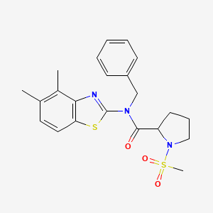 molecular formula C22H25N3O3S2 B2997068 N-苄基-N-(4,5-二甲基苯并[d]噻唑-2-基)-1-(甲磺酰基)吡咯烷-2-甲酰胺 CAS No. 1188363-14-5