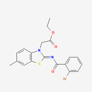 molecular formula C19H17BrN2O3S B2997072 (Z)-乙基 2-(2-((2-溴苯甲酰)亚氨基)-6-甲基苯并[d]噻唑-3(2H)-基)乙酸酯 CAS No. 865246-75-9