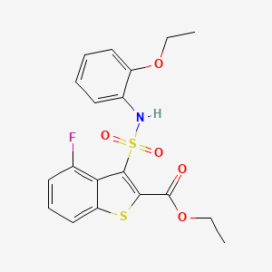 molecular formula C19H18FNO5S2 B2997087 Ethyl 3-[(2-ethoxyphenyl)sulfamoyl]-4-fluoro-1-benzothiophene-2-carboxylate CAS No. 932354-60-4