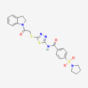 molecular formula C23H23N5O4S3 B2997098 N-(5-((2-(indolin-1-yl)-2-oxoethyl)thio)-1,3,4-thiadiazol-2-yl)-4-(pyrrolidin-1-ylsulfonyl)benzamide CAS No. 392301-06-3