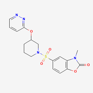 molecular formula C17H18N4O5S B2997104 3-methyl-5-((3-(pyridazin-3-yloxy)piperidin-1-yl)sulfonyl)benzo[d]oxazol-2(3H)-one CAS No. 2034438-53-2