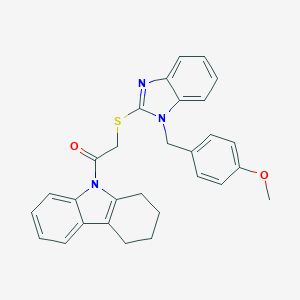 molecular formula C29H27N3O2S B299711 2-{[1-(4-methoxybenzyl)-1H-benzimidazol-2-yl]sulfanyl}-1-(1,2,3,4-tetrahydro-9H-carbazol-9-yl)ethanone 