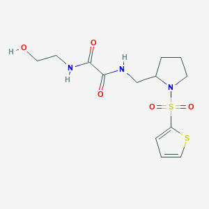 molecular formula C13H19N3O5S2 B2997128 N1-(2-羟乙基)-N2-((1-(噻吩-2-磺酰基)吡咯烷-2-基)甲基)草酰胺 CAS No. 896278-36-7