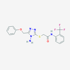 molecular formula C18H16F3N5O2S B299714 2-{[4-amino-5-(phenoxymethyl)-4H-1,2,4-triazol-3-yl]sulfanyl}-N-[2-(trifluoromethyl)phenyl]acetamide 