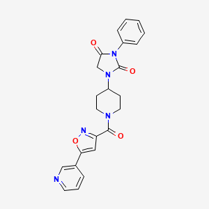 molecular formula C23H21N5O4 B2997142 3-苯基-1-(1-(5-(吡啶-3-基)异恶唑-3-羰基)哌啶-4-基)咪唑烷-2,4-二酮 CAS No. 1903288-70-9