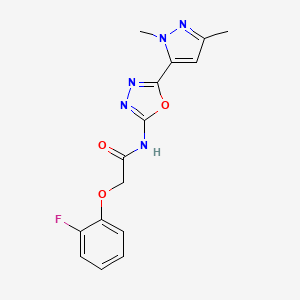 molecular formula C15H14FN5O3 B2997151 N-(5-(1,3-二甲基-1H-吡唑-5-基)-1,3,4-恶二唑-2-基)-2-(2-氟苯氧基)乙酰胺 CAS No. 1172841-77-8