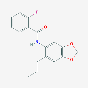 molecular formula C17H16FNO3 B299716 2-fluoro-N-(6-propyl-1,3-benzodioxol-5-yl)benzamide 