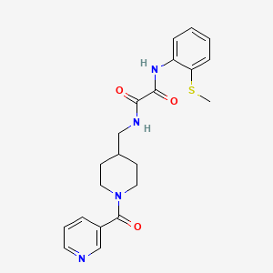 molecular formula C21H24N4O3S B2997166 N1-(2-(甲硫基)苯基)-N2-((1-烟酰基哌啶-4-基)甲基)草酰胺 CAS No. 1396846-83-5