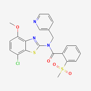 molecular formula C22H18ClN3O4S2 B2997168 N-(7-氯-4-甲氧基苯并[d]噻唑-2-基)-2-(甲磺酰基)-N-(吡啶-3-基甲基)苯甲酰胺 CAS No. 886952-88-1