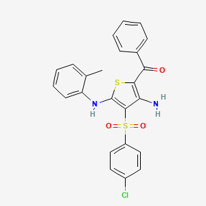 molecular formula C24H19ClN2O3S2 B2997172 (3-Amino-4-((4-chlorophenyl)sulfonyl)-5-(o-tolylamino)thiophen-2-yl)(phenyl)methanone CAS No. 866865-89-6