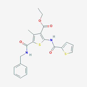 molecular formula C21H20N2O4S2 B299718 Ethyl 5-(benzylcarbamoyl)-4-methyl-2-[(thiophen-2-ylcarbonyl)amino]thiophene-3-carboxylate 