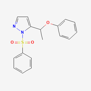 molecular formula C17H16N2O3S B2997197 5-(1-苯氧基乙基)-1-(苯磺酰基)-1H-吡唑 CAS No. 321999-02-4